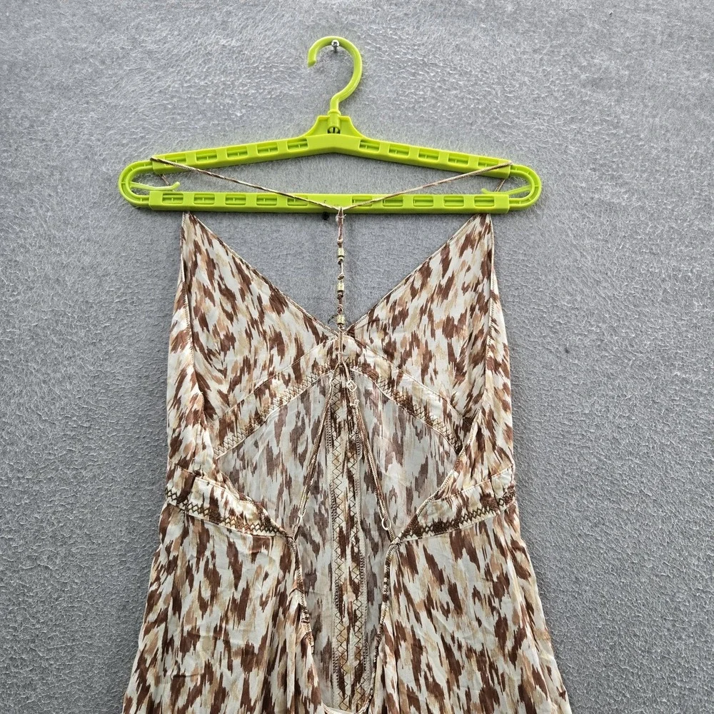 Aerie Women Dress L Brown Geometric Maxi Sundress Cottagecore Strap Sleeveless - Picture 7 of 11